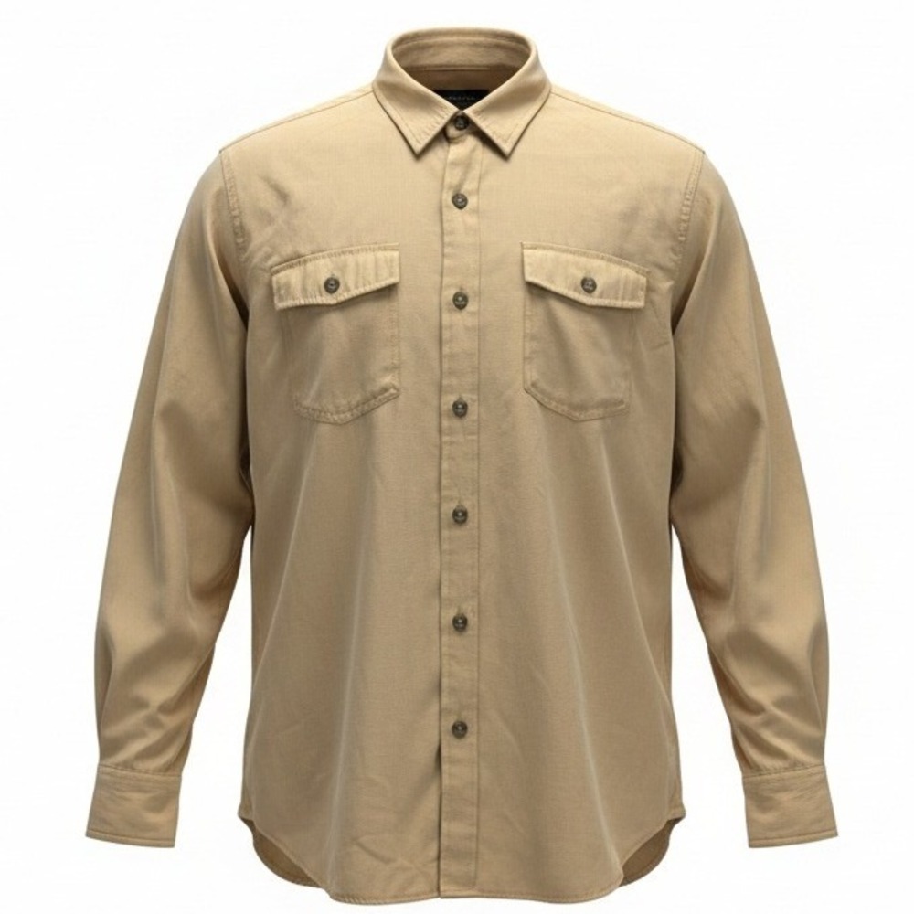 REI Button Down Shirt Mens Small Tan Long Sleeve Modal Blend Utility‎ Hiking